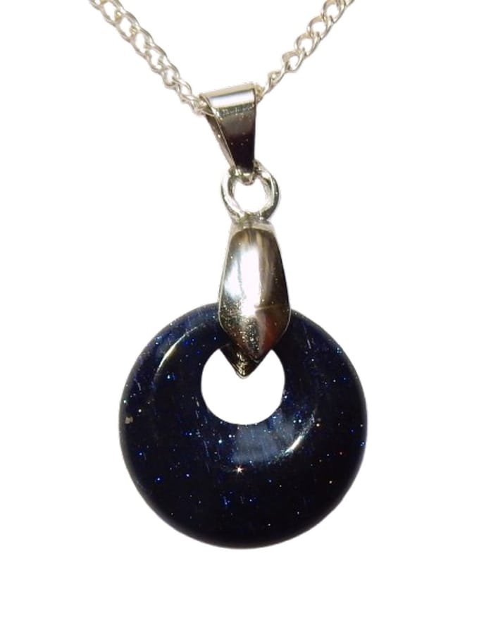 Goudsteen Blauw Mini Donut Hanger Verzilverd
