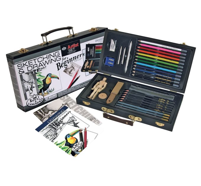 R&L Wooden Box Sketch & Draw Beginners Art Set - 32 Pack