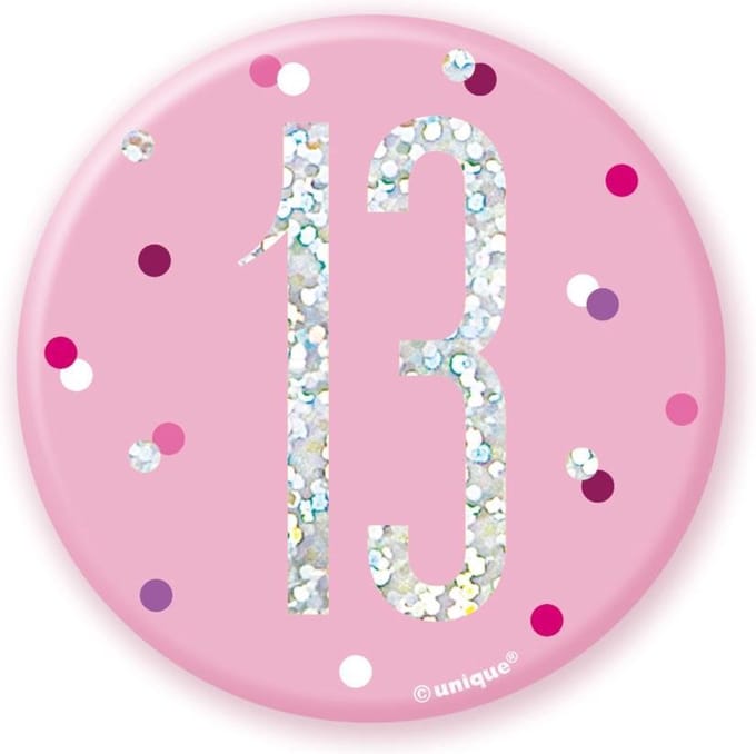 Button 13 Jaar Roze 7cm