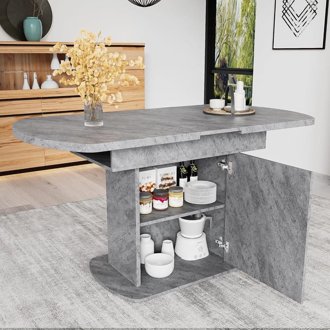 Uitschuifbare Eettafel - Moderne Keukentafel - Ruimtebesparend Wonen - Geïntegreerde Opbergruimte - 110-130 x 70 x 75 cm - Grijs