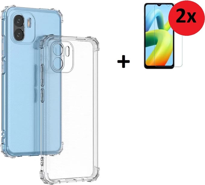 MoDo hoesje Geschikt voor Xiaomi Redmi A1/ A2 - Siliconen Back Cover - Transparant shockproof met 2x screenprotector