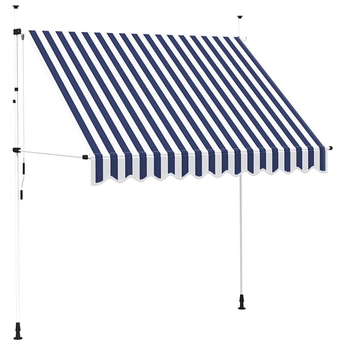 vidaXL - Luifel - handmatig - uittrekbaar - 250 - cm - blauw - en - witte - strepen