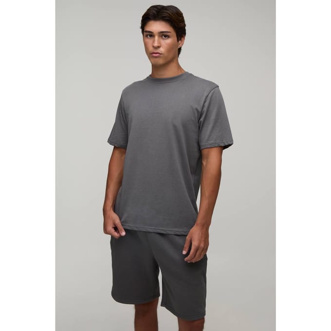 Regular Fit T-Shirt and Short Set | Charcoal | Size Medium