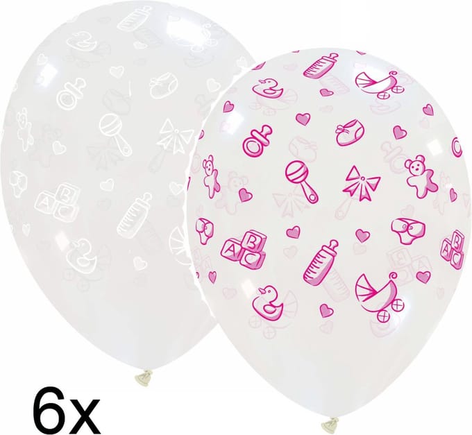 Baby Stuff Transparante ballonnen mix wit-roze, 6 stuks, 30cm