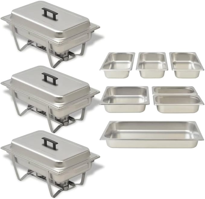 Rechaudset Roestvrij Staal - Voedsel Warmer - Buffet Warm Houden - 3 Delige Set