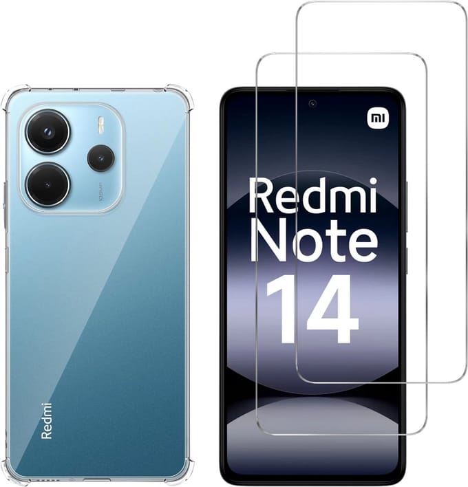 Hoesje voor Xiaomi Redmi Note 14 4G (Global Version) backcover Shockproof siliconen Transparant en 2 stuks Screenprotector Gehard Glas