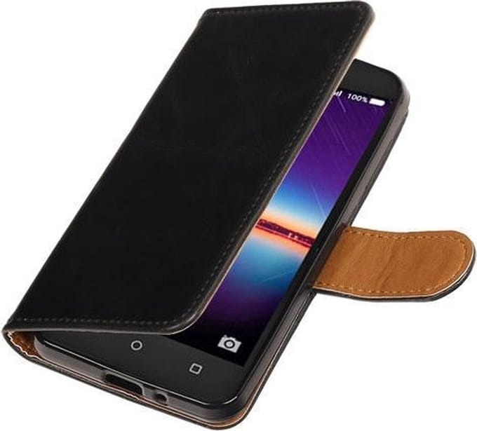 Zwart Pull-Up PU booktype wallet hoesje voor Huawei Y3 II