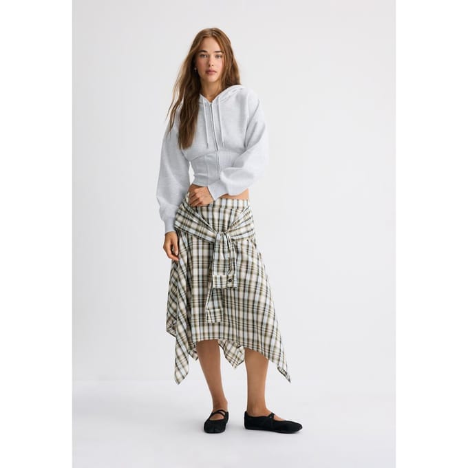 Stradivarius Sweater met capuchon en korsetdetail  Grijs melange M