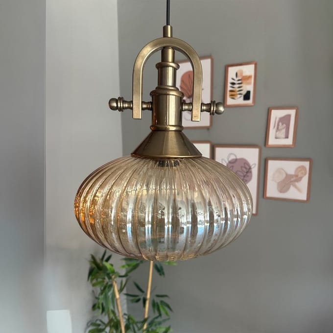 Bamyum Elegant Glazen Enkele Kroonluchter Retro Honingkleur Hanglamp