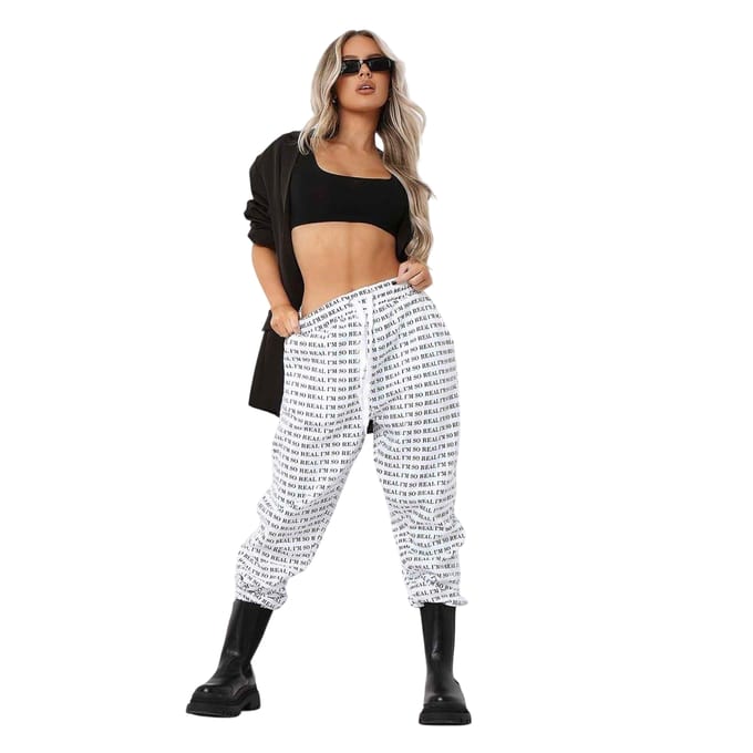 Missy Empire Dames/Dames I´m So Real Slogan Joggers (Wit)