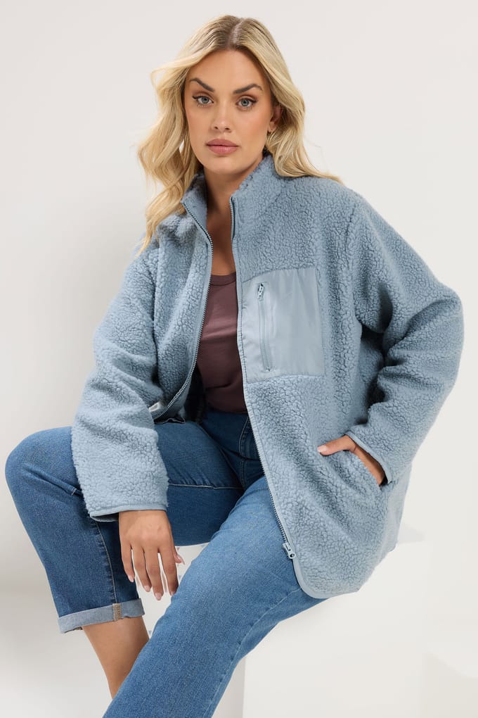 Yours Blauwe Teddy Fleece Met Volledige Rits Size 46