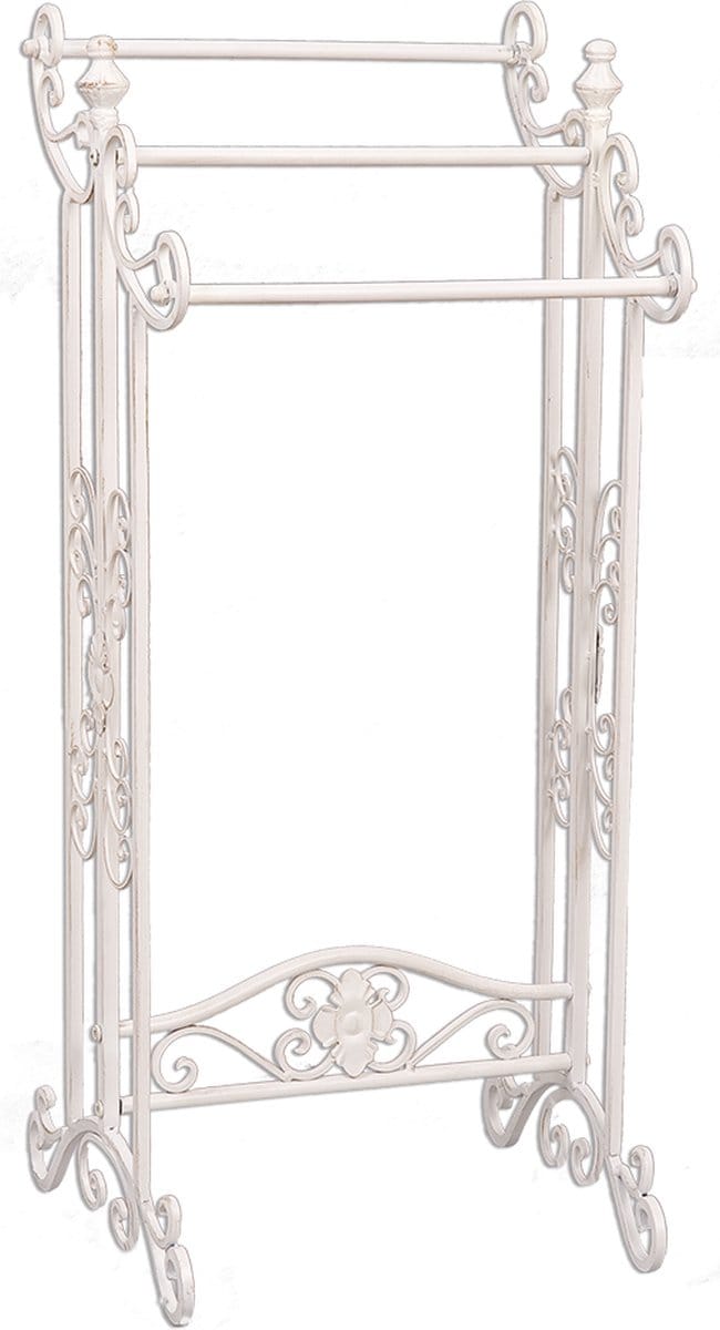 Clayre & Eef Handdoekenrek 40x37x91 cm Wit IJzer Bloemen