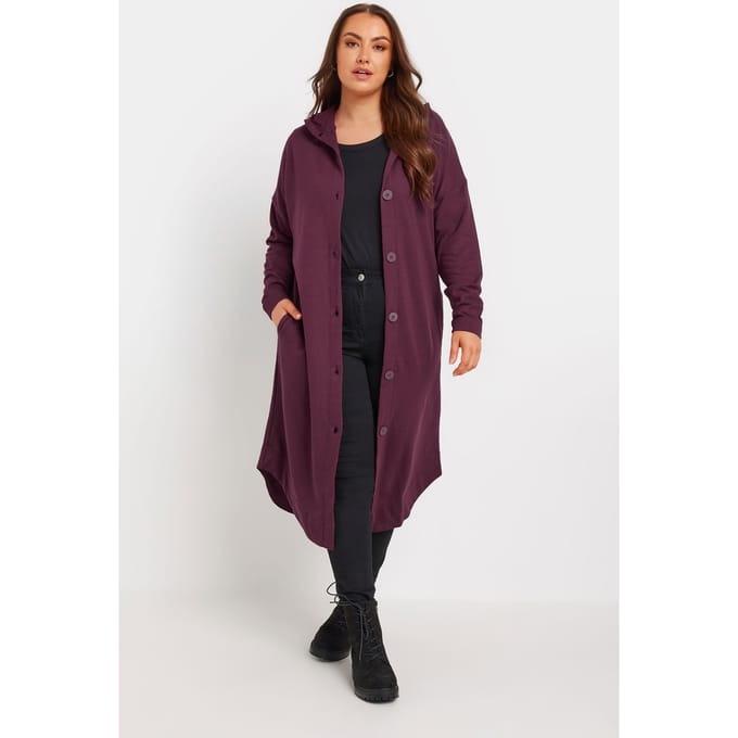 Yours Maxijack Van Katoenmix Met Capuchon En Knopen In Bordeauxrood Size 48