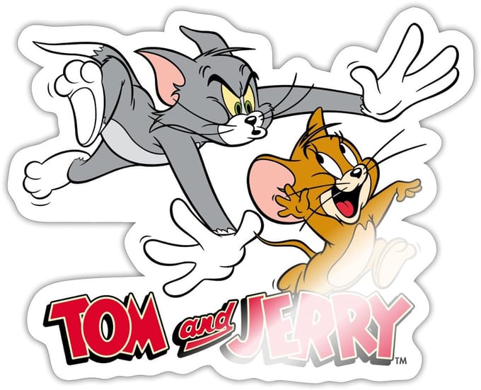 Tom En Jerry Kat-En-Muisspel Sticker maat S (10 x 10 cm)