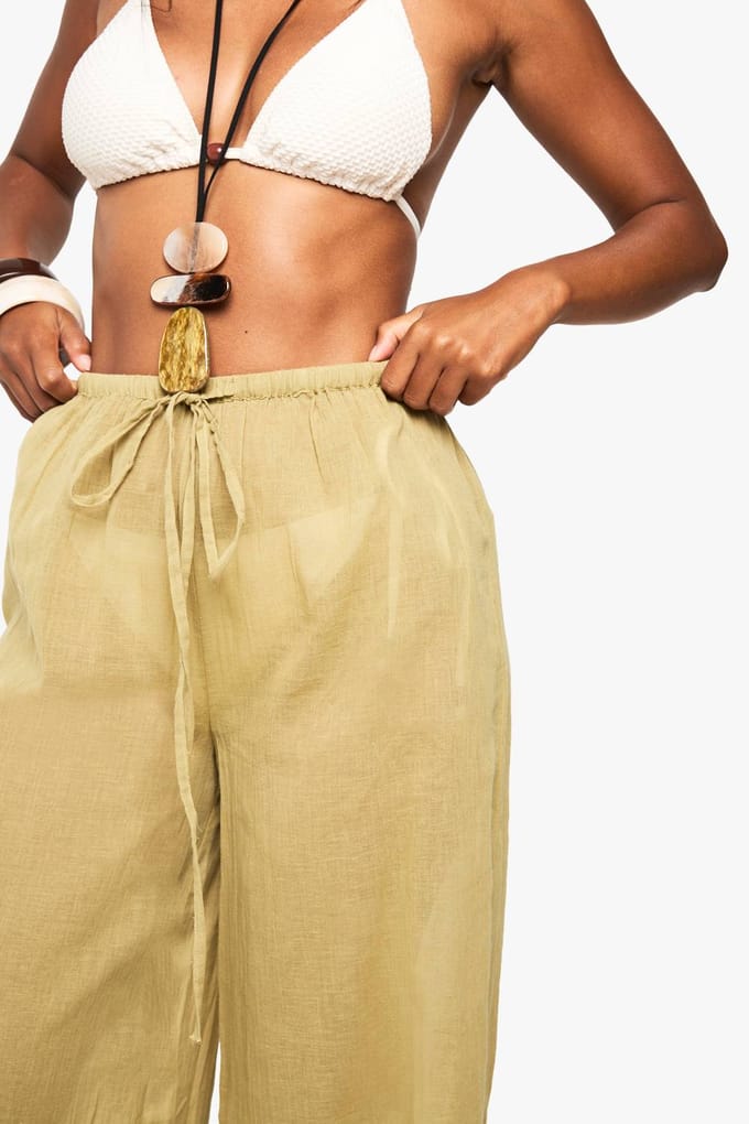boohoo Dames Cheesecloth Strandbroeken | Khaki | Maat: 20