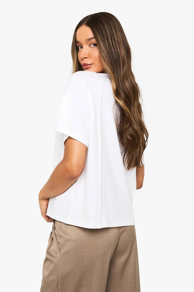 boohoo Dames Oversized T-shirt met dubbele stiknaaddetails | Wit | Maat: 36