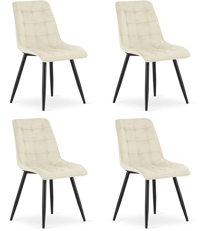 Set van 4 eetkamerstoelen SPLIT - Lichtbeige fluweel - Zwarte metalen poten - Modern design