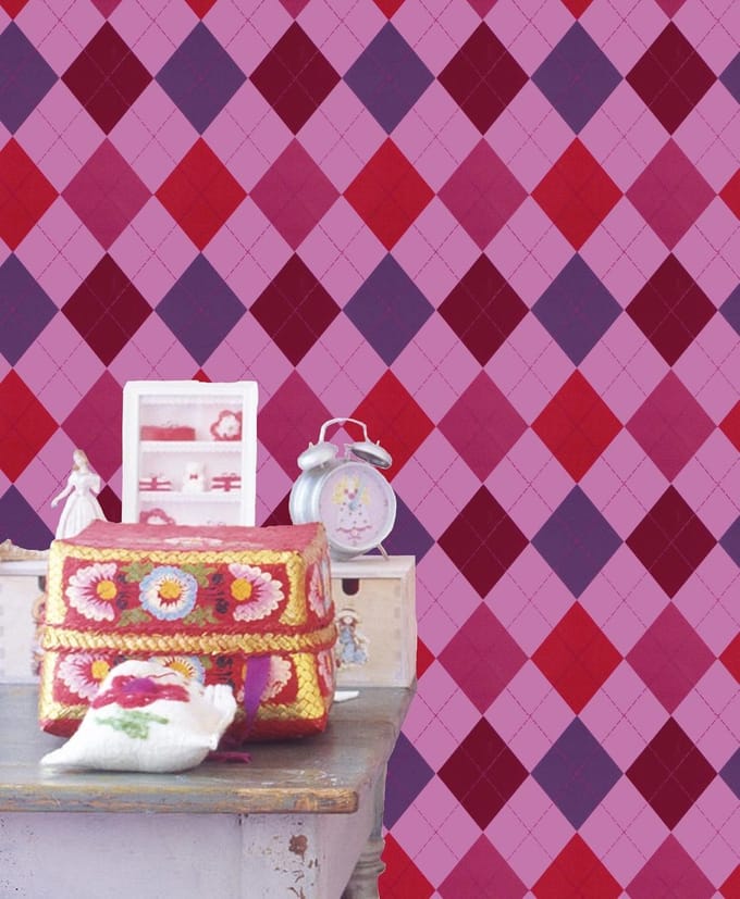 Dutch Wallcoverings Vliesbehang - Kinderbehang - Ruit - Roze