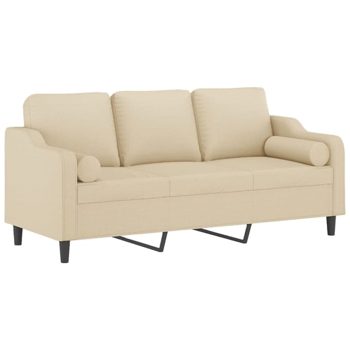 vidaXL - Driezitsbank - met - sierkussens - 180 - cm - stof - crèmekleurig