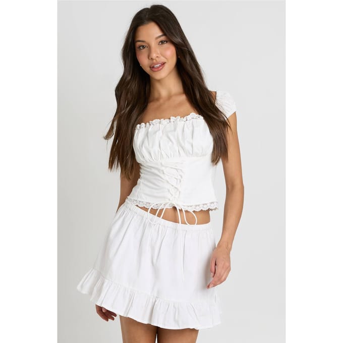 boohoo Dames Mini Rok Met Ruche Zoom Van Popeline | Wit | Maat: 38