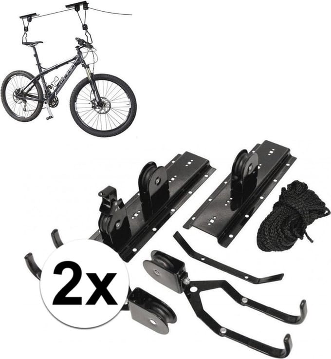 2 Fietsliften / fiets ophangsystemen tot 4 meter - max. 20 kg - plafond ophangsysteem 2x