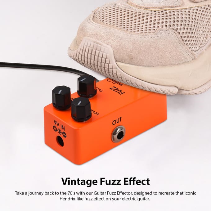 ZORY Gitaar Fuzz Effectpedaal LEVEL/TONE/FUZZ Veelzijdige Regelaars DC 9V 6.35mm Ingang/Uitgang oranje
