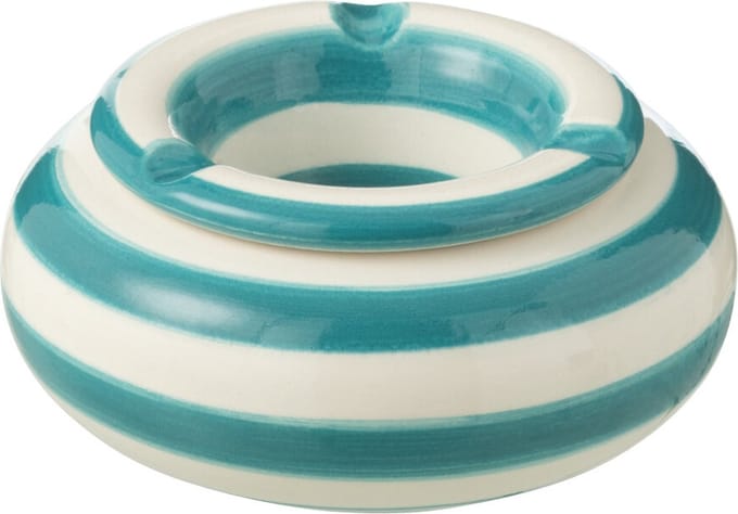 J-Line asbak Granada Stripes - keramiek - wit/aqua - small