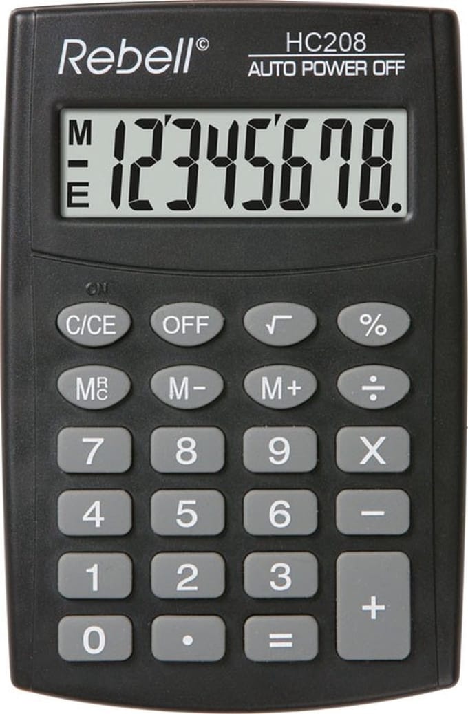 Rebell calculator - HC208 BX - zwart - RE-HC208-BX