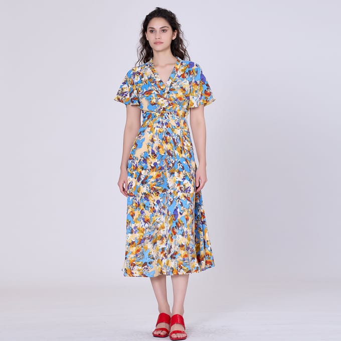 Wikkel midi abstracte print midi -jurk