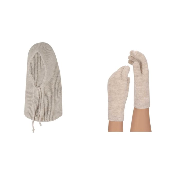 Balaclava + handschoenen dames - Gebreide hoody - Wool white