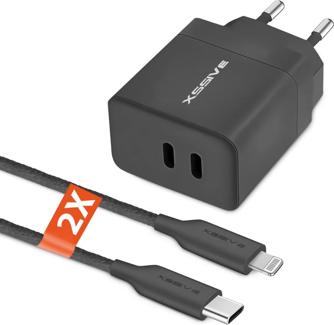 Snellader met 2x geschikt voor iPhone Kabel 1 Meter - 35W - GaN