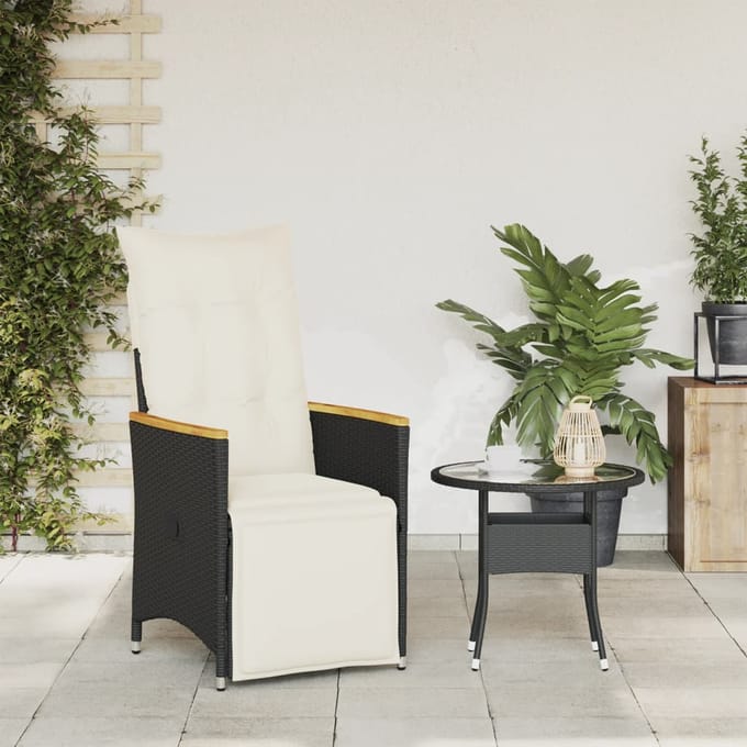 vidaXL - Tuinstoel - verstelbaar - met - kussens - poly - rattan - zwart
