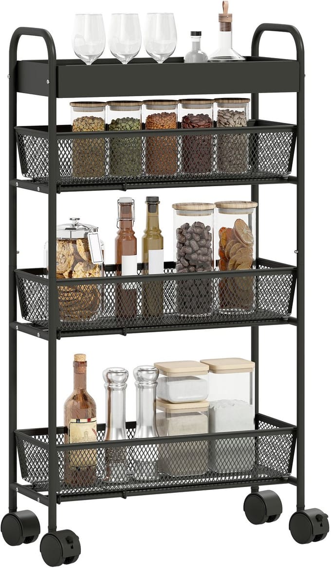 HOMCOM Keukenwagen - Metaal - 19x43,2x80cm - Zwart