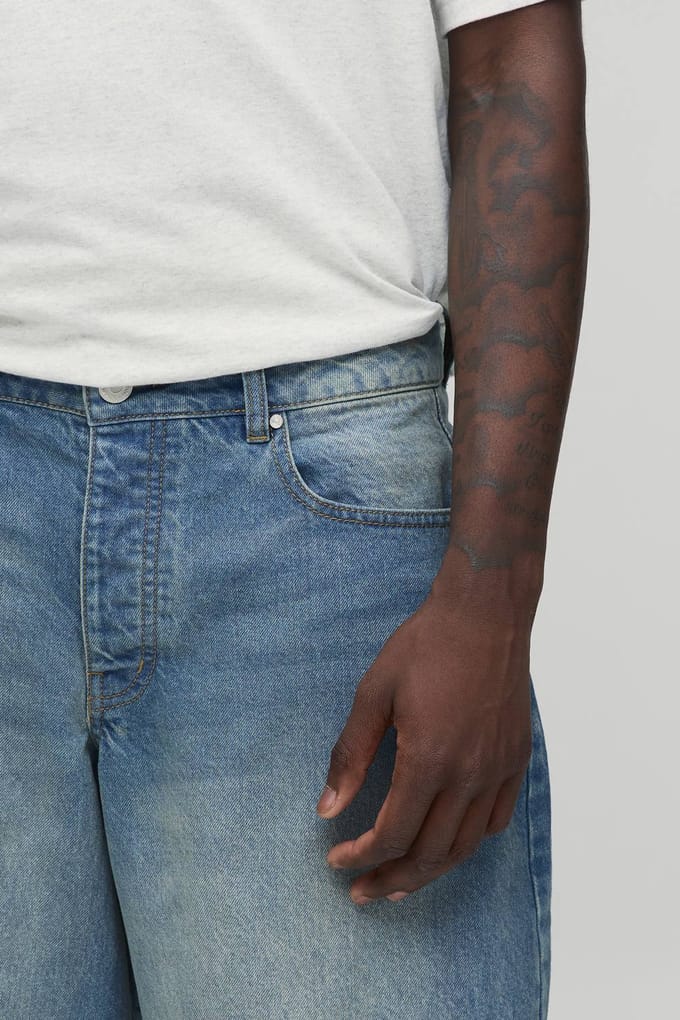 Essential Baggy Parachute Fit Rigid Washed Jeans | Antique Blue | Size 44S