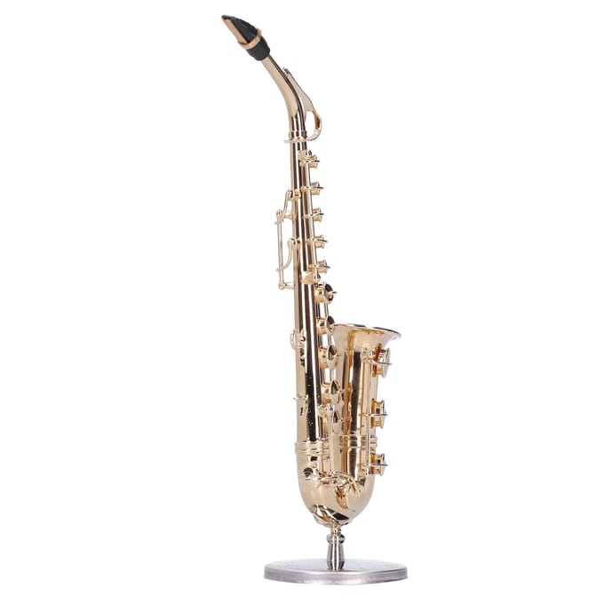 Miniatuur Koperen Saxofoon Model met Standaard Mini Muziekinstrument Ornamenten Cadeaus beige