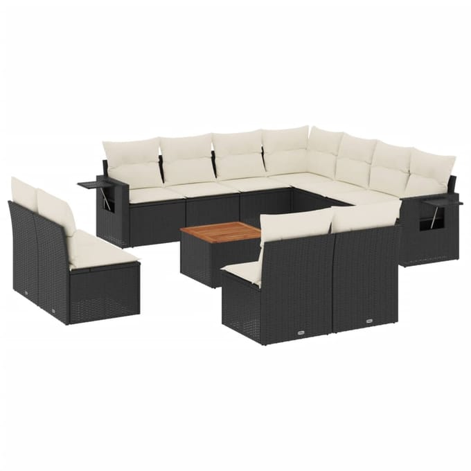 vidaXL - 12-delige - Loungeset - met - kussens - poly - rattan - zwart
