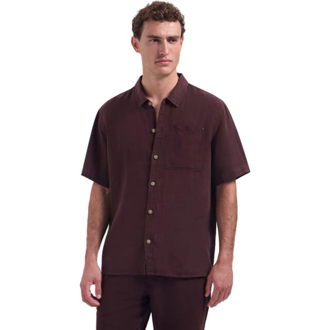 No Excess Shirt short sleeve with linen, garm dark brown