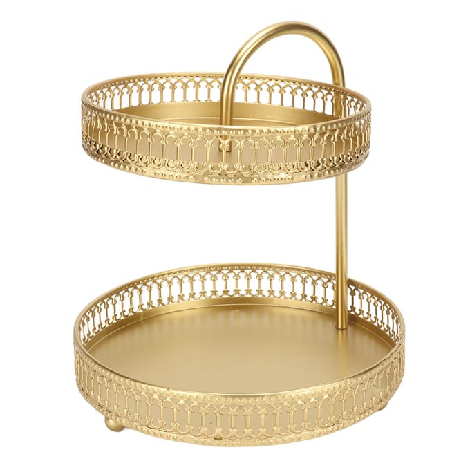 2-laags fruitschaal goud elegant grote capaciteit decoratief multifunctioneel cupcake-standaard voor thuisfeest beige