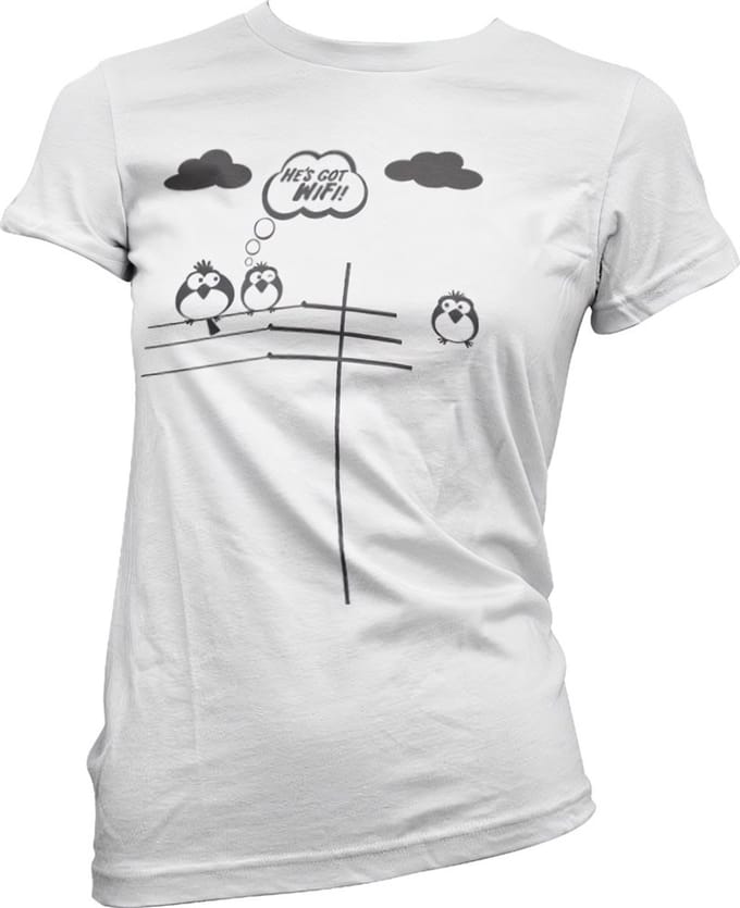 Hybris He's Got WiFi Girly T-shirt voor dames, witite