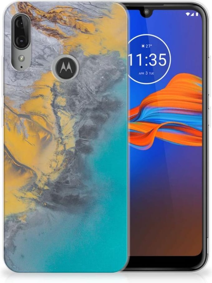 Motorola Moto E6 Plus TPU Siliconen Hoesje Marble Blue Gold