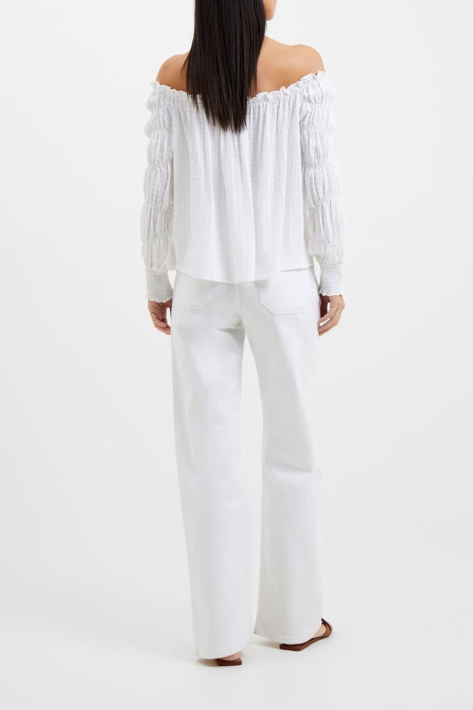 French Connection Birch Smock Sleeve Top Linen White size L | Longsleeves Outlet | Women | White