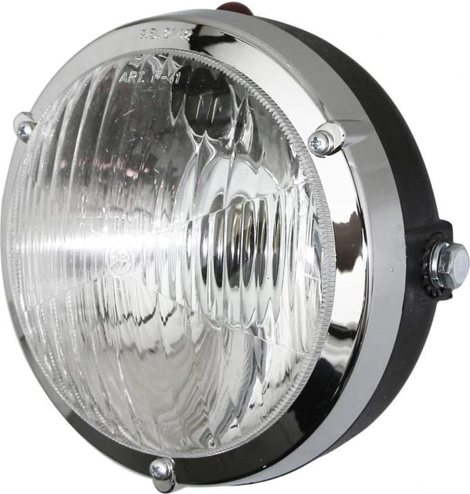 Koplamp rond 125mm zwart en verchroomd voor bromfiets Peugeot 103 Nieuw