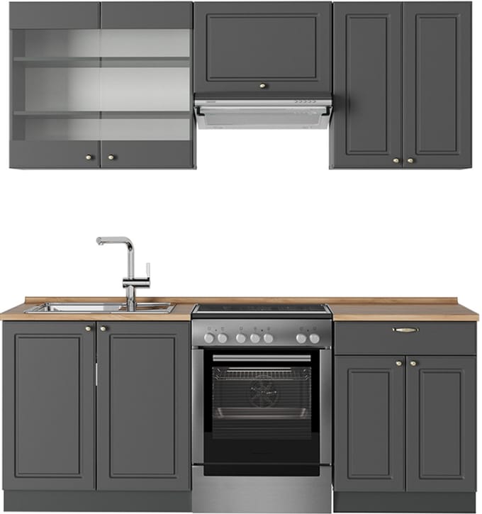 Vicco Fame-Line Complete keukeneenheid – 200 cm, WB Eik Anthrazit-Gold Landhaus