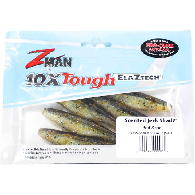 Zman Soft Lure Jerk ShadZ 5 Inch 5/Pack Bad Shad (0075) white