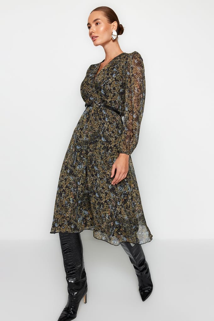 Damesjurken met bloemenprint, midi-lengte, casual, normale pasvorm