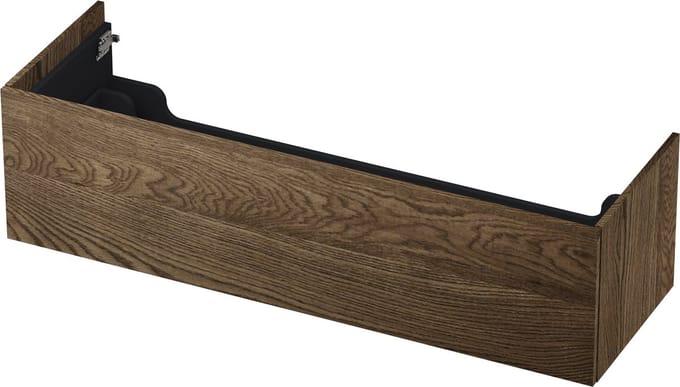 INK wastafelonderkast 1 lade greeploos push to open echt hout 140x45x38cm, massief eiken charcoal