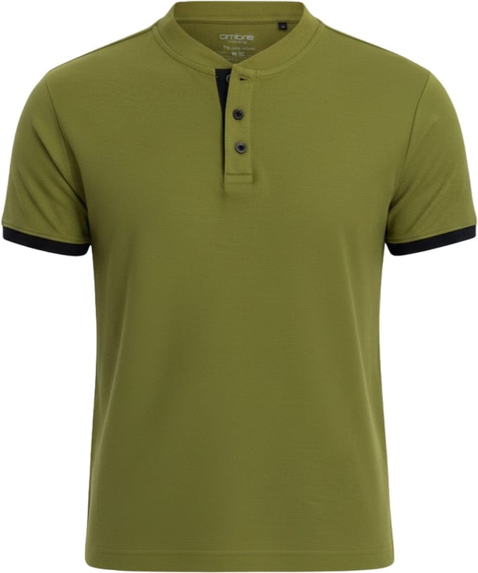 OMBRE T-shirt - Regular Fit - Katoen - Korte Mouw Olijf S