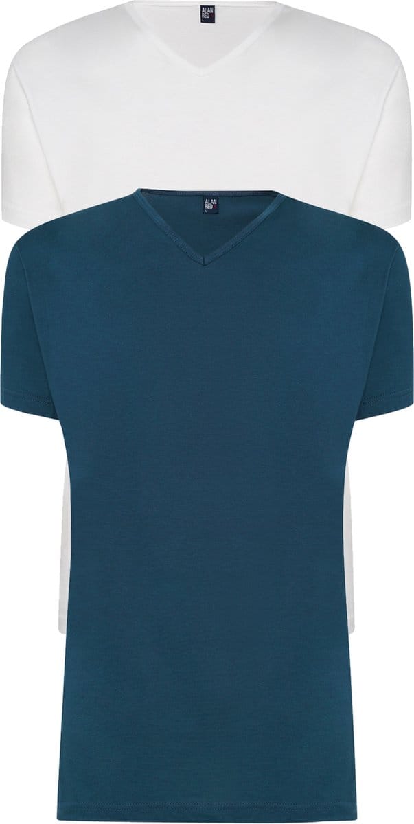 ALAN RED T-shirts Vermont (2-pack) - V-hals - wit en denim blauw