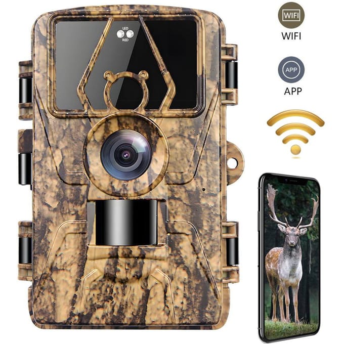 Trailcamera met 8K Video 60MP Foto's Nachtzicht Bewegingsgeactiveerd Waterdicht Wildcamera voor WiFi APP