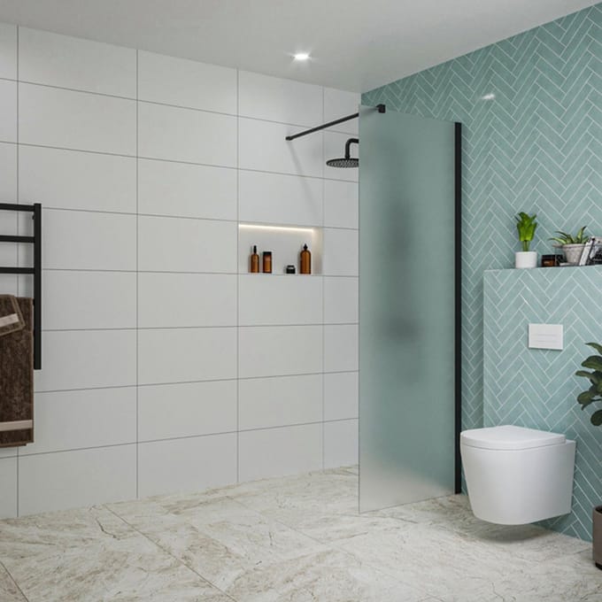 FugaFlow Eccelente Vetro inloopdouche badkamer - 70x200cm - mat glas - wandarm - mat zwart